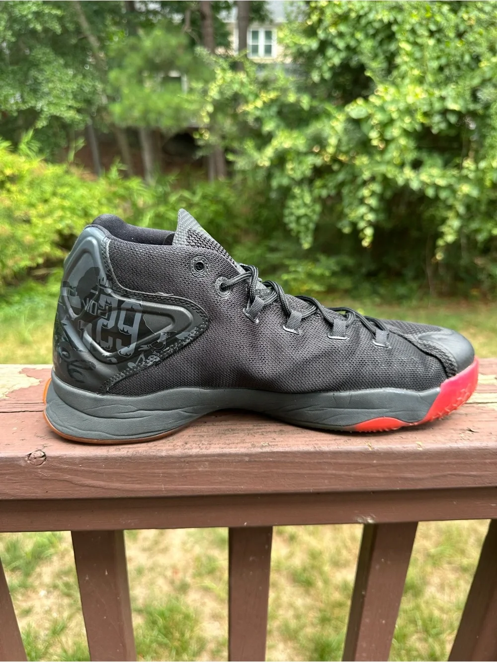 Jordan Melo 12 Dungeon Sneakers with Red Accent and Neon Green Jumpman Size 11